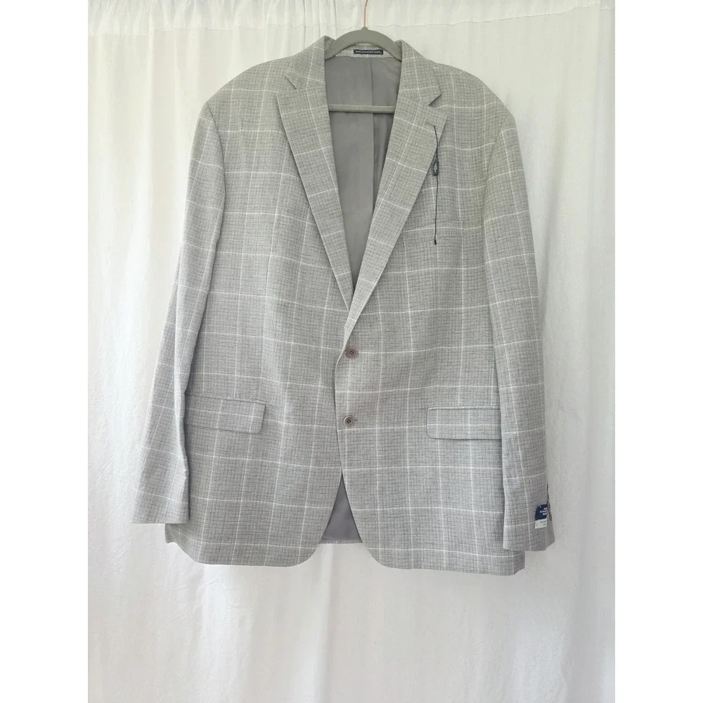 New! Hart Schaffner Marx Wool Linen Sport Coat Windowpane Check Plaid Men 50L